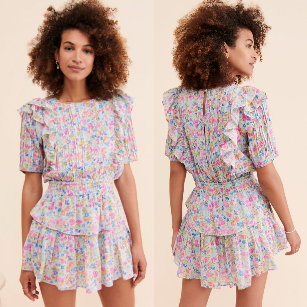 Loveshackfancy Natasha Ruffle Mini Dress in Ditsy Floral size Small